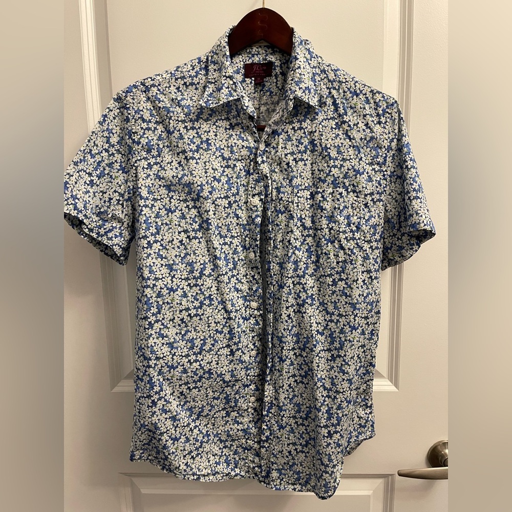 J. Crew Blue and White Floral Button Down Shirt - Medium